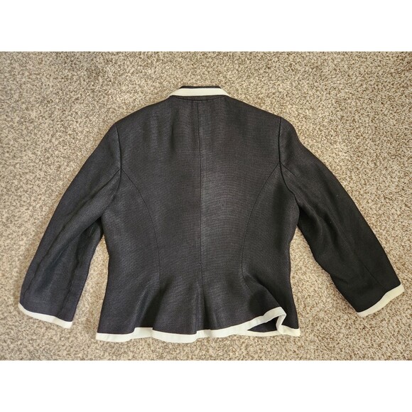LAUREN RALPH LAUREN Linen Preppy Academia Black and White Trim Blazer Jacket 12 - Picture 3 of 6